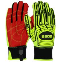 Boss Red PVC Grip Impact Protective Gloves