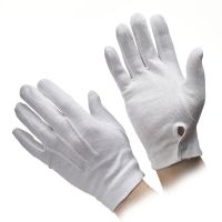 White Cotton Beaded Grip Gloves with Snap Wrist